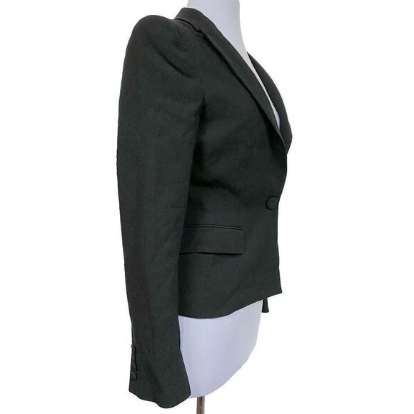 Faconnable Black Cropped Textured Wool Jacket Sz 4 Fully Lined Single Button - Picture 3 of 7